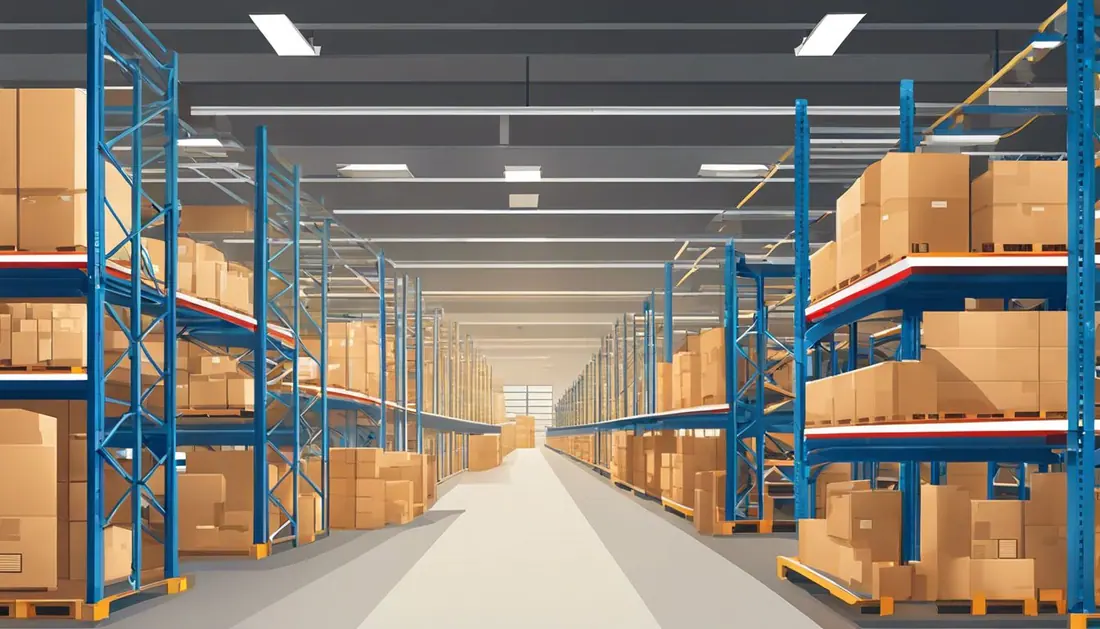 Efficient warehouse with barcode technology for improved e-commerce efficiency.