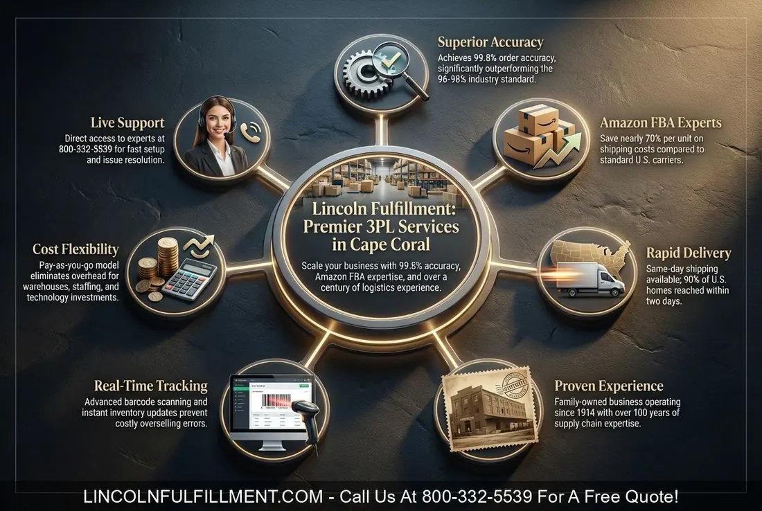 Ecommerce Fulfillment & 3PL Services in CAPE CORAL by Lincoln Fulfillment 800-332-5539