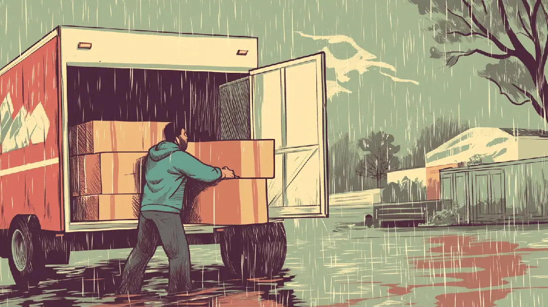 loading boxes into truck rain lincoln distribution